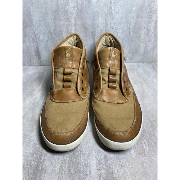 Polo Ralph Lauren Shoes Mens Size 14D Brown Tan Leather Canvas Boat Sneakers main image 7